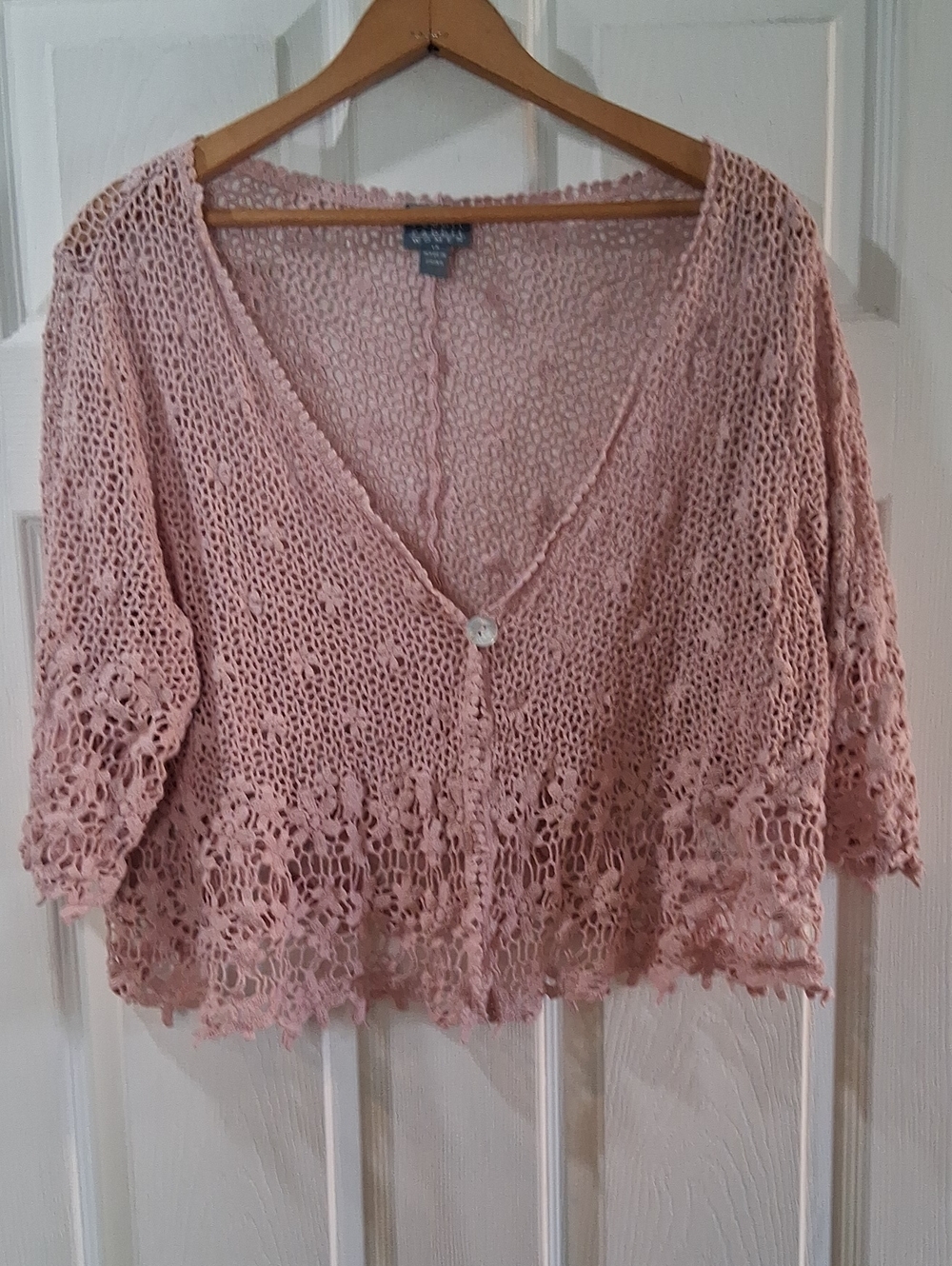 Crochet Openwork V‑Neck Cardigan Sweater - Dusty Pink